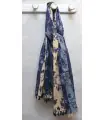 Grand foulard fleurs ombres japonaises bleu en pur coton