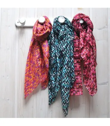 Grandes bufanda de seda puntea con diseño colorido