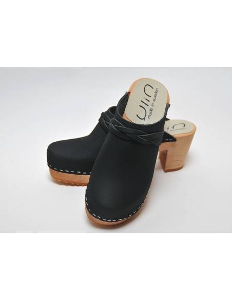 Women heels high wooden Swedish clogs and vegetal leather and nubuck
