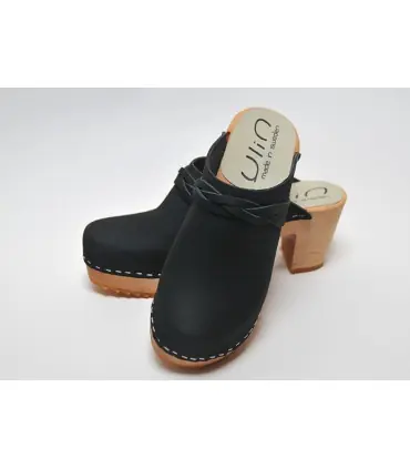 Women heels high wooden Swedish clogs and vegetal leather and nubuck