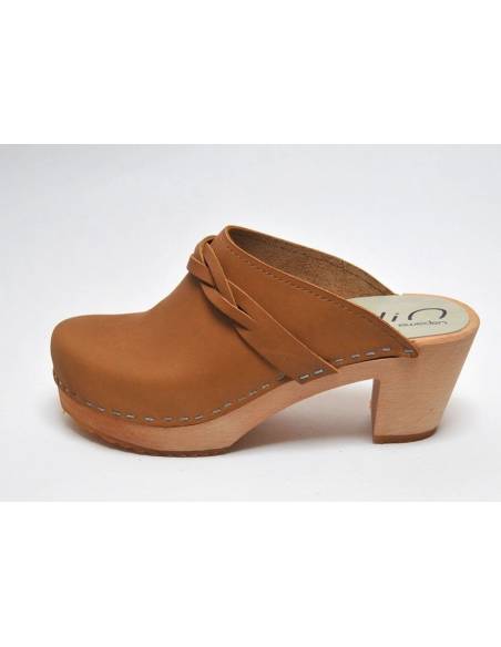 Sueco zuecos mujeres tacones altos madera y cuero
