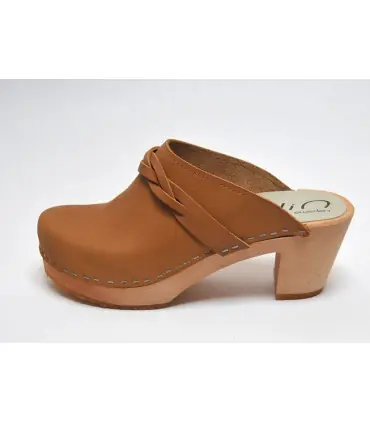 Women heels high wooden Swedish clogs and vegetal leather and nubuck