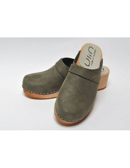 Sabots suédois femme bois en nubuck noir, bordo, rose ou kaki