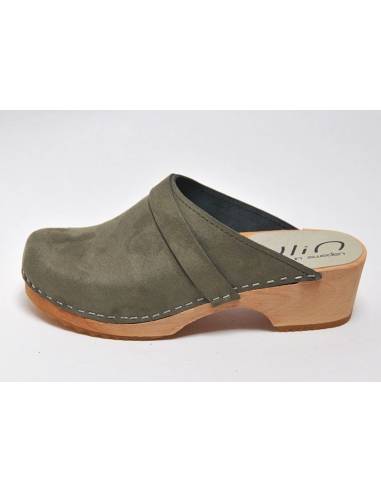 Sabots suédois femme bois en nubuck noir, bordo, rose ou kaki