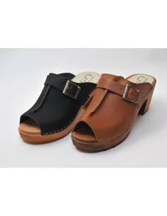 Women heels high wooden Swedish clogs and leather with clasp 2