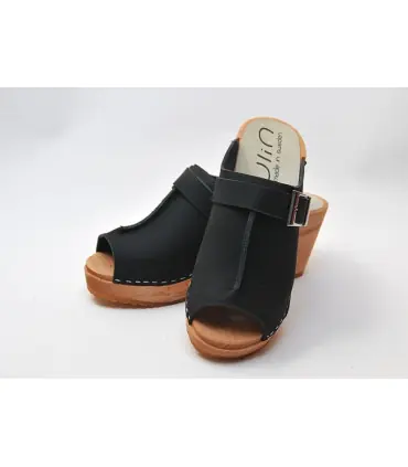 sandales en bois femme talons 7 cm bois et cuir noir