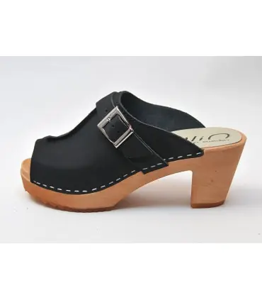Women heels high wooden Swedish clogs and leather with clasp