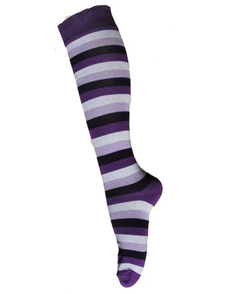 striped knee-highs violet purple womens socks cotton