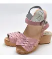 Swedish wooden sandals for women leather braided cognac or blue