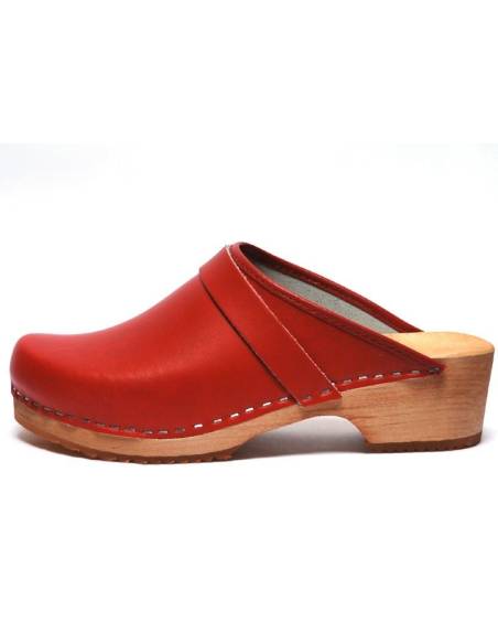 Wooden Swedish women leather clogs