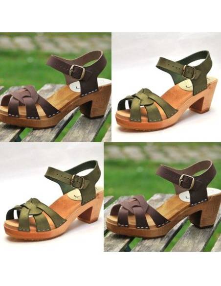 Women  high heels Swedish wooden Sandals in Nubuck leather