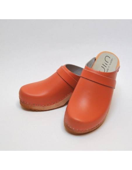 Wooden Swedish women leather clogs