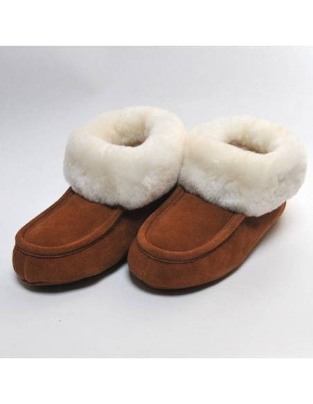 Chaussons chauds en peau d'agneau tannage végétal 38 moka