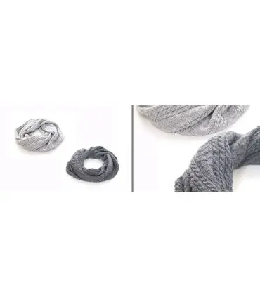 Tour de cou femme en pure laine mérinos gris argent ou gris moyen