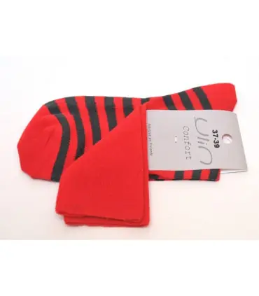 Chaussettes rayées coton non comprimantes rouge gris