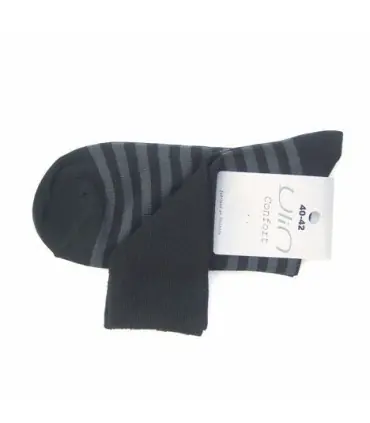 Chaussettes rayées coton non comprimantes noir gris