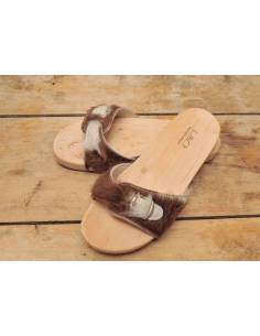 Woman wooden sandals in bicolor wild leather  2