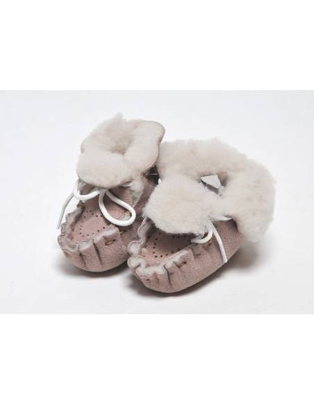 Chaussons de bébés peau d'agneau véritable beige