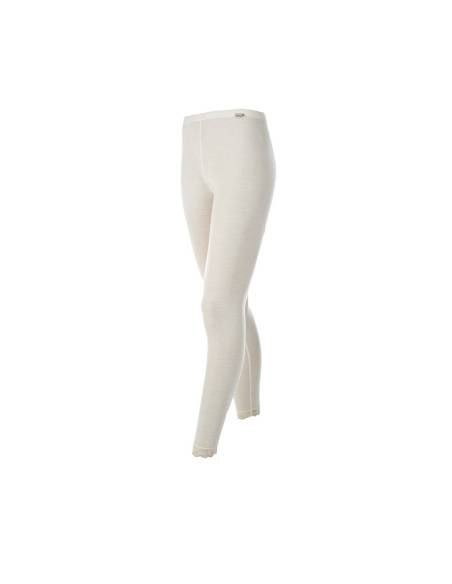 Frau schwarz, cremefarbener reiner Merinowolle Leggings, Spitze