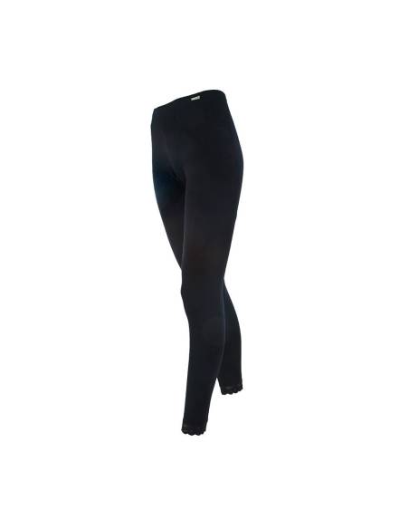 Leggings femme pure laine mérinos noir dentelle