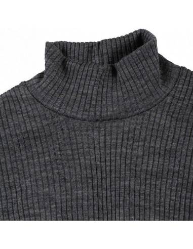 Women's high neck long sleeves shirt in pure ribbed merino wool grey