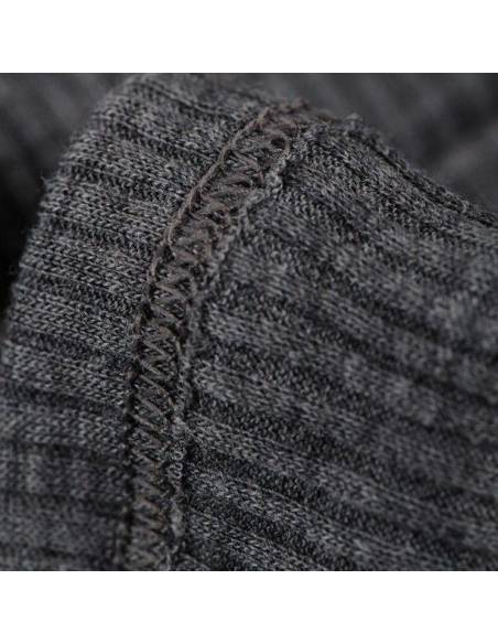 Women's high neck long sleeves shirt in pure ribbed merino wool grey