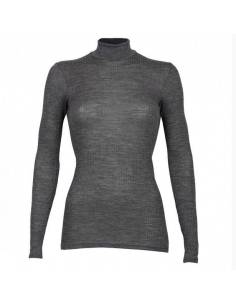women's rib collar shirt long sleeves in pure grey merino wool 2