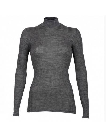 Camiseta de mujer con cuello en lana merina pura acanalada