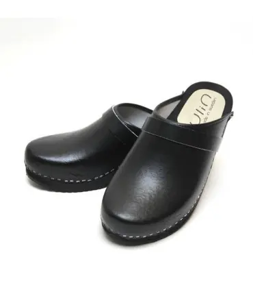Sabots suédois homme bois style scandinave et cuir noir