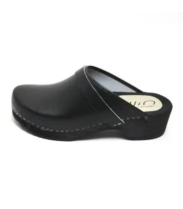 Sabots suédois style suédois homme bois et cuir noir