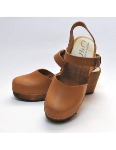 Women Swedish wooden and vegetal leather heeled sandals 2
