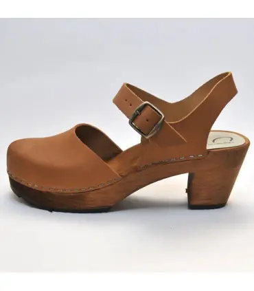 Women Swedish wooden and wild leather heeled sandals