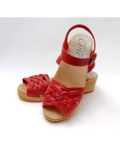 Swedish wooden Sandals cognac braided leather for woman 2