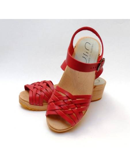 Swedish wooden Sandals braided vegetal leather for woman