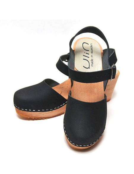 Chaussures bois et cuir à pois à talons hauts et brides femmes