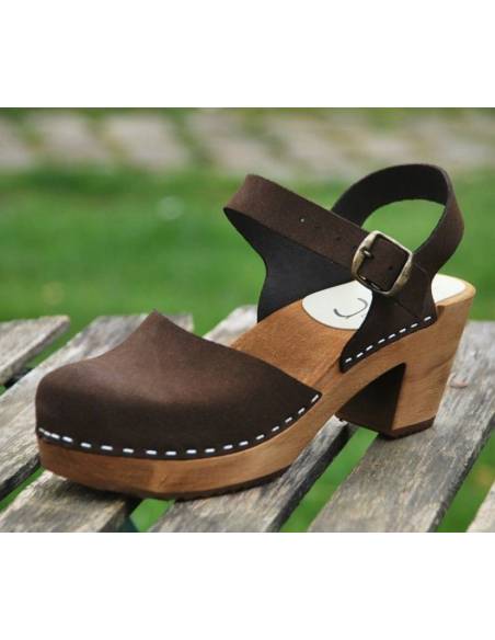 Chaussures fermée bois femme en cuir et talons hauts bois