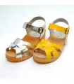 women Swedish flat Sandals buckle in yellow or silver leather