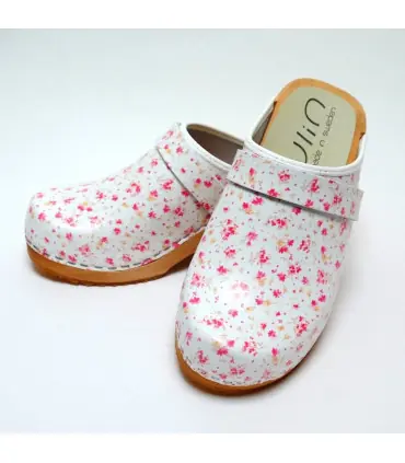Sabots suédois femme bois et cuir liberty rose