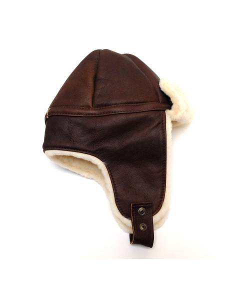 Chapkas en peau d'agneau cuir lainé aviateur brun