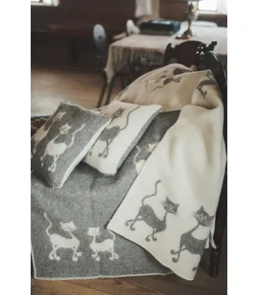 Decken in reiner schurwolle Katzenmuster grau