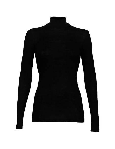 Damen Merinowolle Rippshirt mit Stehkragen dunkelgrau meliert