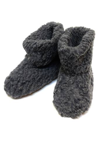 Chaussons chauds en laine gris anthracite