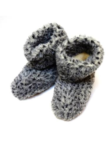 Chaussons chauds en laine gris chiné
