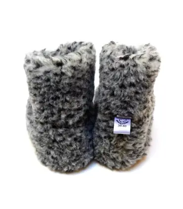 Chaussons chauds en laine gris chiné