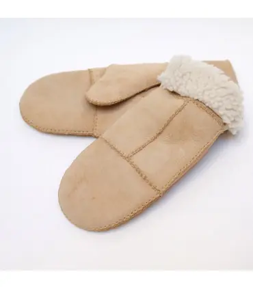 Moufles en peaux d'agneau retournée beige