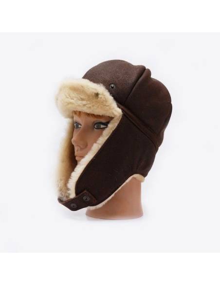 Chapkas en peau d'agneau cuir lainé aviateur brun