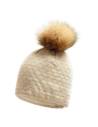 Bonnet femme pure laine mérinos et pompon fourrure ecru