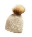 Bonnet femme en pure laine merinos avec pompon fourrure véritable