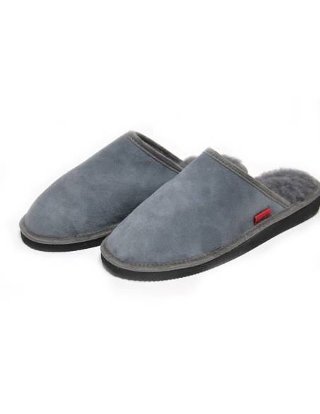 Chaussons mules nordiques pour homme en peau d'agneau gris