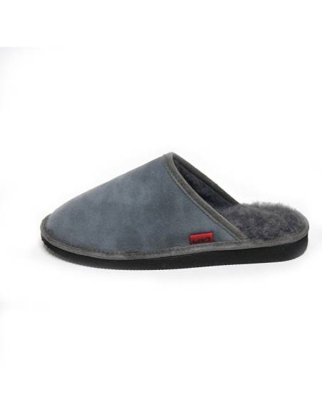 Chaussons mules nordiques pour homme en peau d'agneau gris